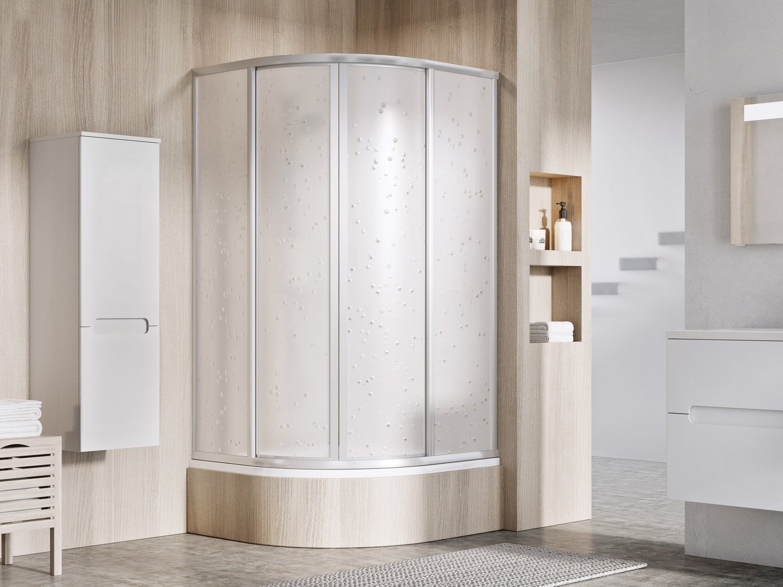 Ravak Runway sprchovací kút 80x80 cm polkruhová saténová matné/materiál polystyrén 31144VU0011