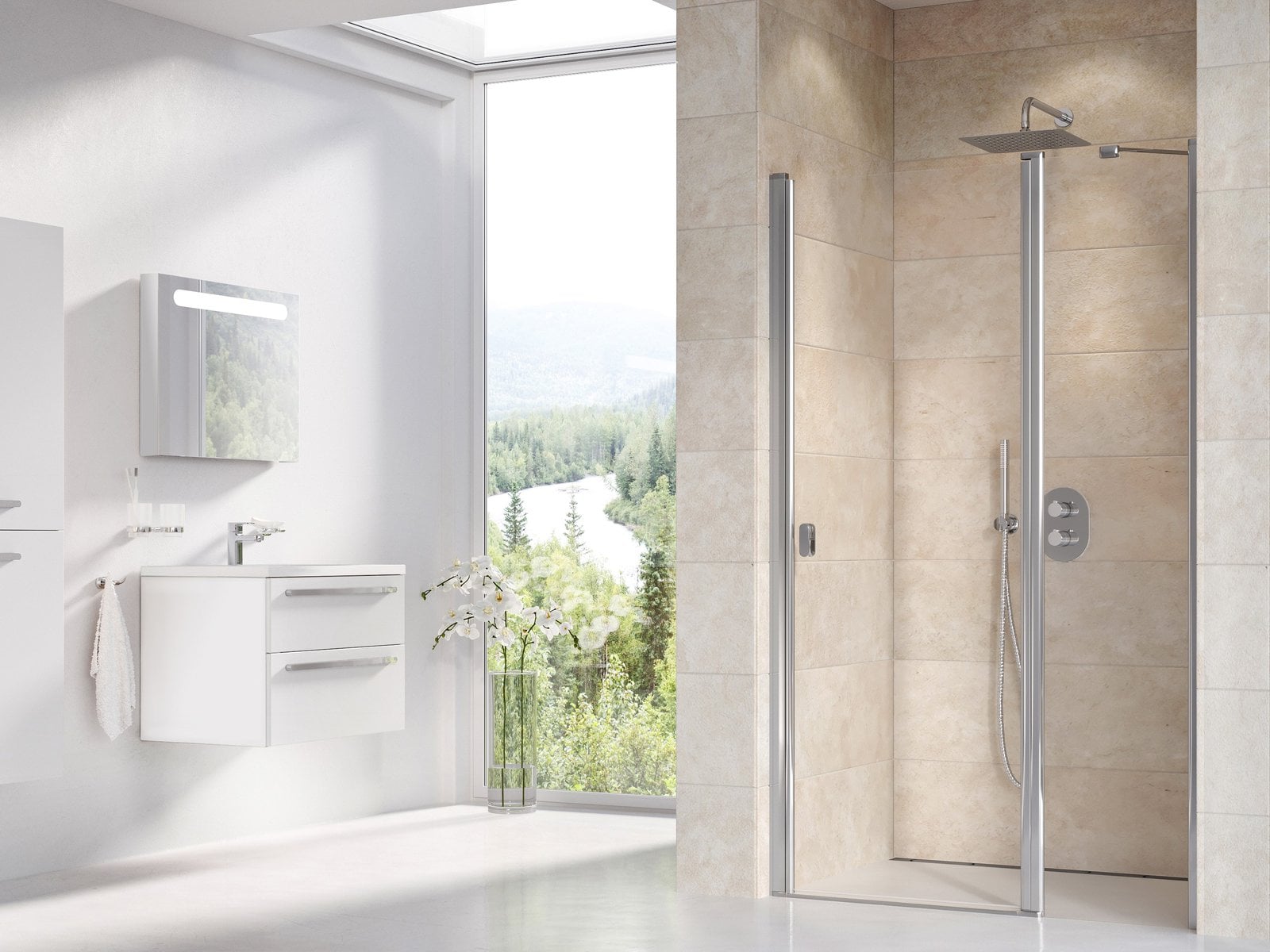 Ravak Chrome sprchové dvere 120 cm výklopné biela lesklá/priehľadné sklo 0QVGCC00Z1