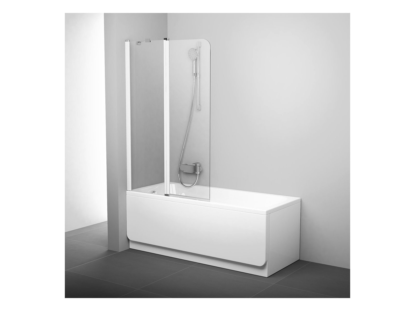 Ravak Chrome vaňová zástena 100 cm dvojdielny biela lesklé/číre sklo 7QLA0100Z1
