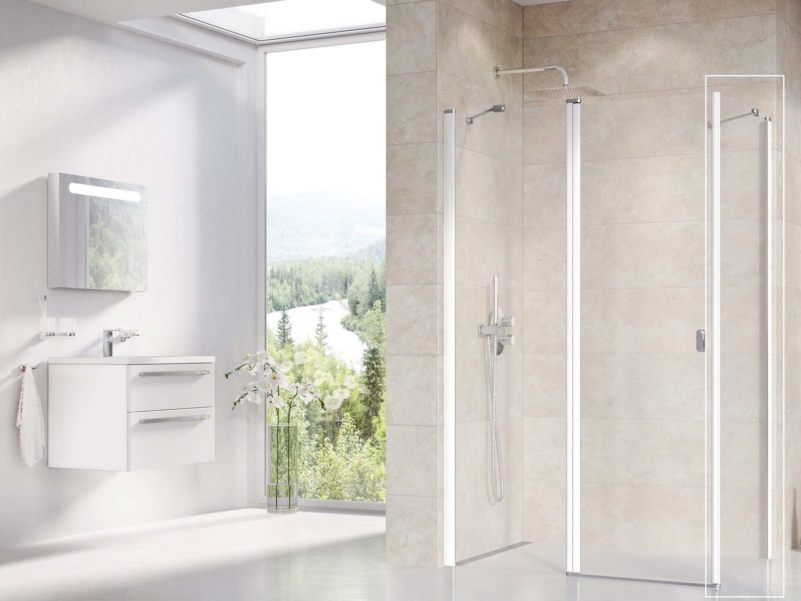 Ravak Chrome stena sprchovacieho kúta 80 cm biela lesklý/sklo priehľadné 9QV40100Z1