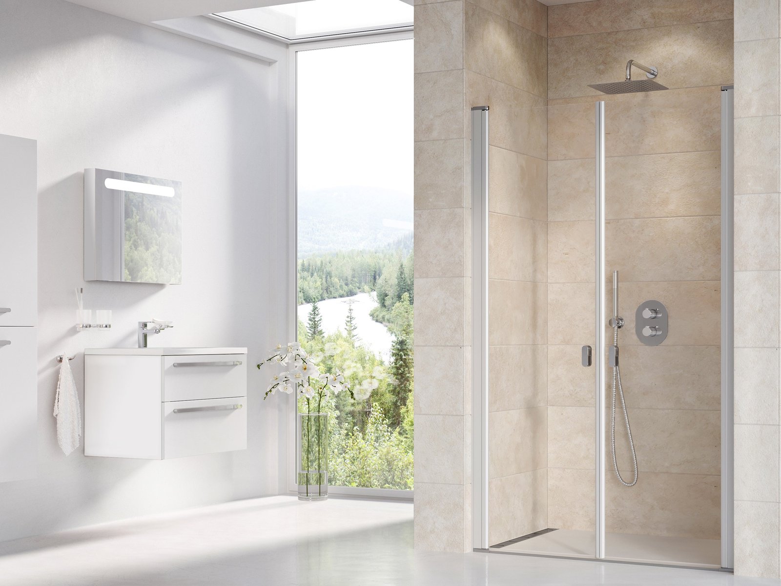 Ravak Chrome sprchové dvere 90 cm výklopné hliníková lesklá/priehľadné sklo 0QV7CU0LZ1