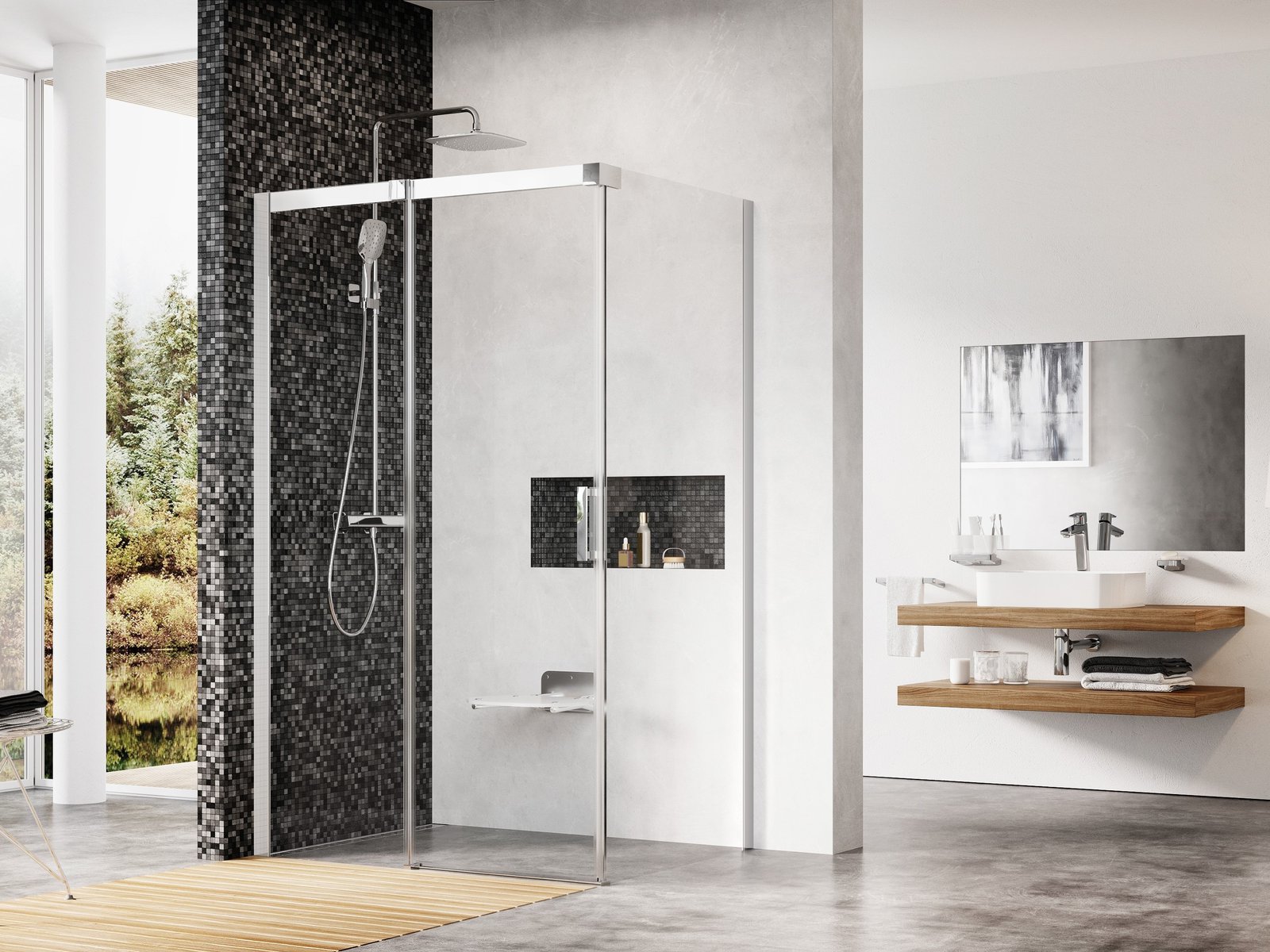Ravak Matrix sprchovací kút 100x100 cm obdĺžniková hliníková lesklé/priehľadné sklo 0WLAAC00Z1