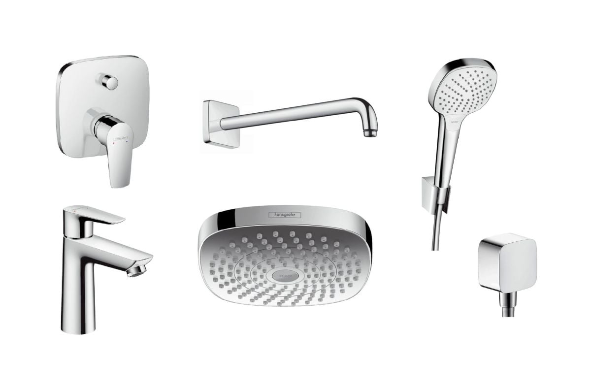 Súprava horná/hlavová sprcha Hansgrohe Select 26524400, vaňová/sprchová batéria Hansgrohe Talis E 71745000, 71710000, 27446000, 26425400, 26457000