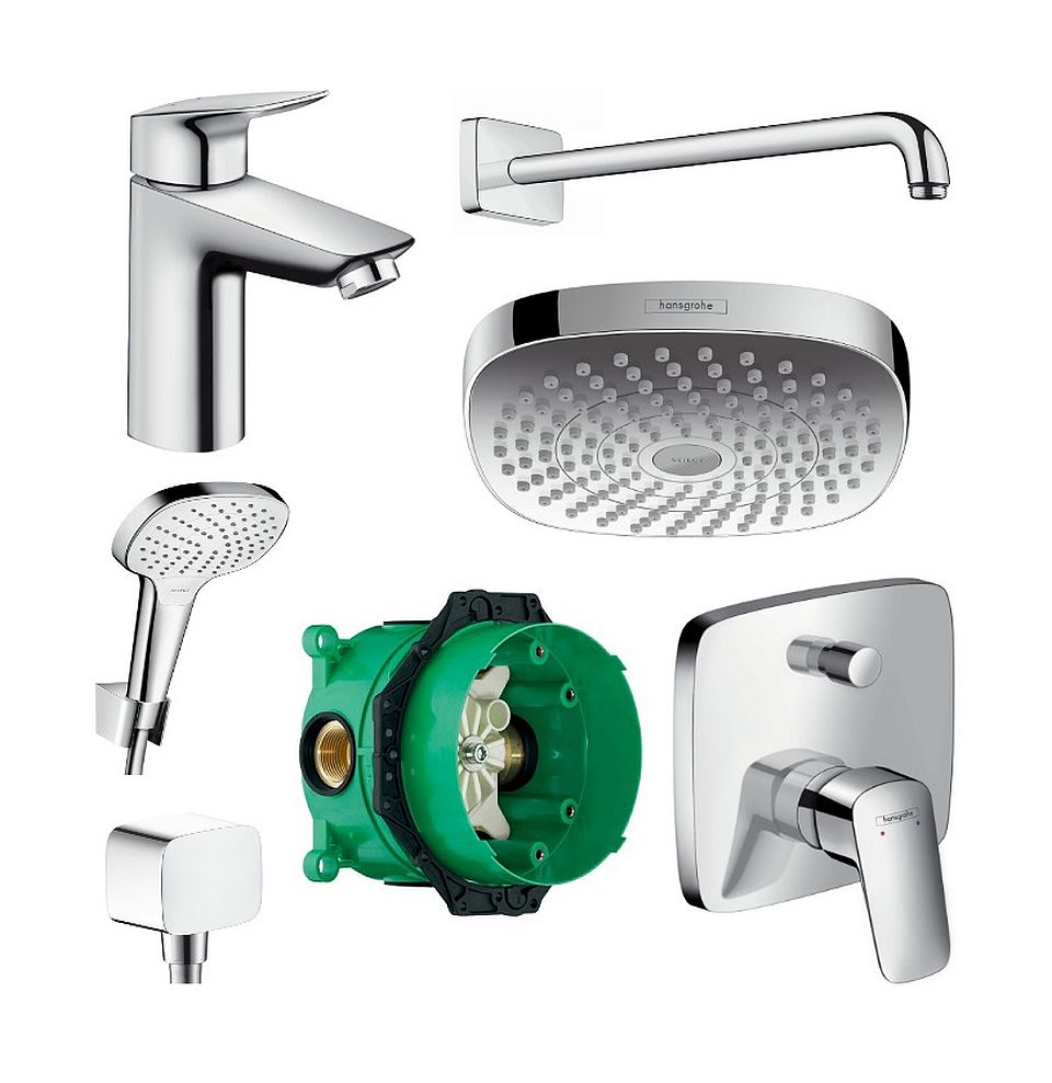 Súprava horná/hlavová sprcha Hansgrohe Select 26524400, vaňová/sprchová batéria Hansgrohe Logis 71405000, 27446000, 01800180, 71100000, 26425400, 26457000