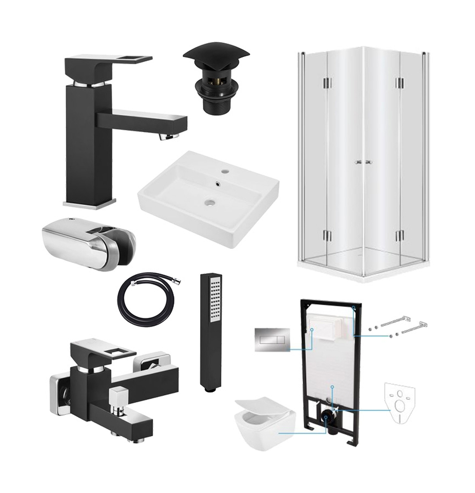 Set sprchovací kút Deante Kerria KTK041P, súprava konštrukcia s misou, sedadlom a tlačidlom Deante Anemon CDZS6ZPW, CDT6U4S, BCZB100, BCZB210, NHC_B11B, XDCA5SGN1, NDAB51W, AQH021U