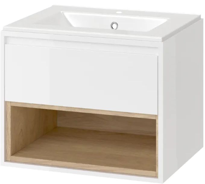 Excellent Tuto skrinka 60x45.7x50 cm závesná kúpeľňová skrinka pod umývadlo biela-dub MLEX.0101.600.WHBL