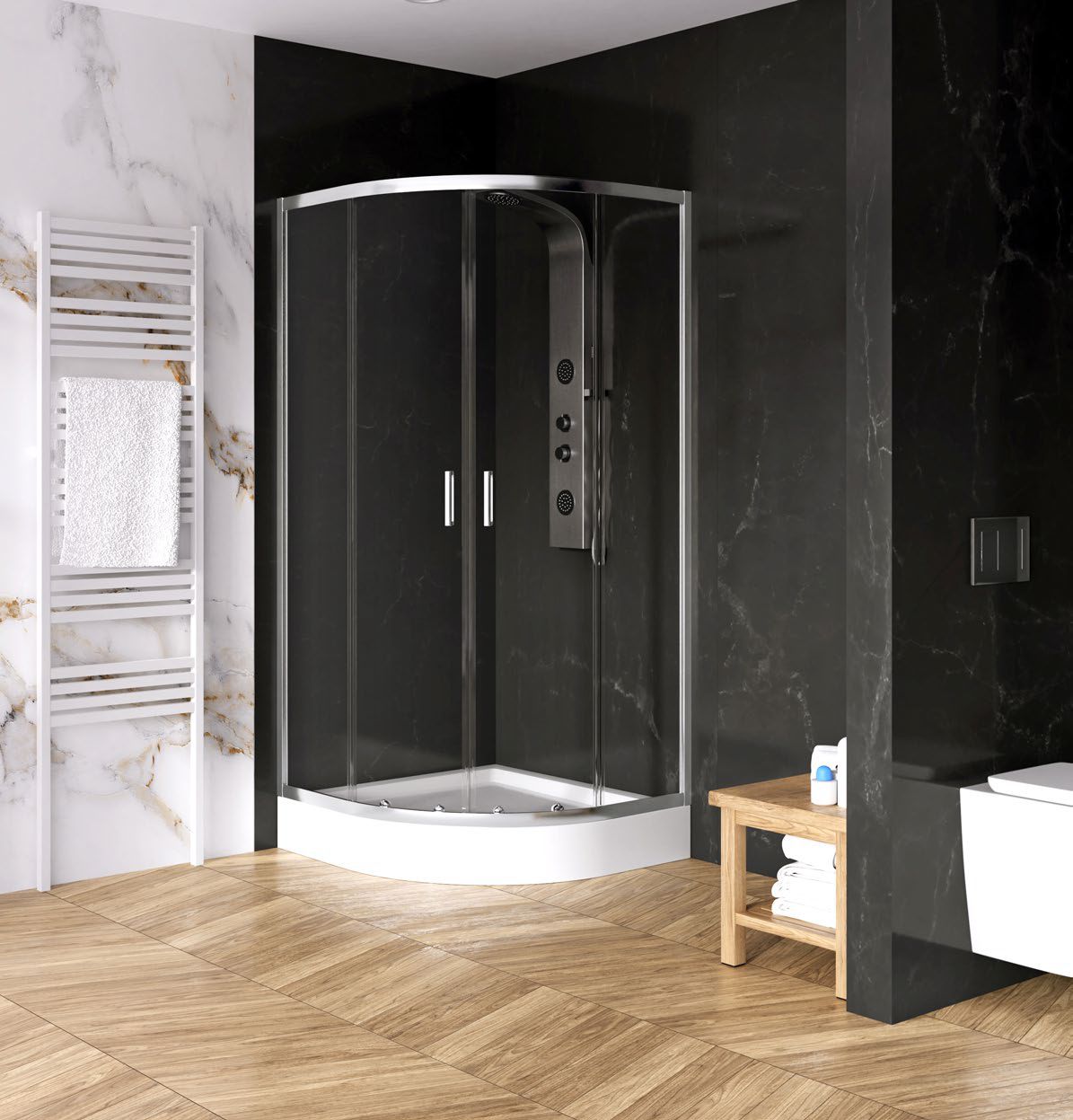 New Trendy Suvia sprchovací kút 90x90 cm polkruhová chromová lesklé/priehľadné sklo K-0515