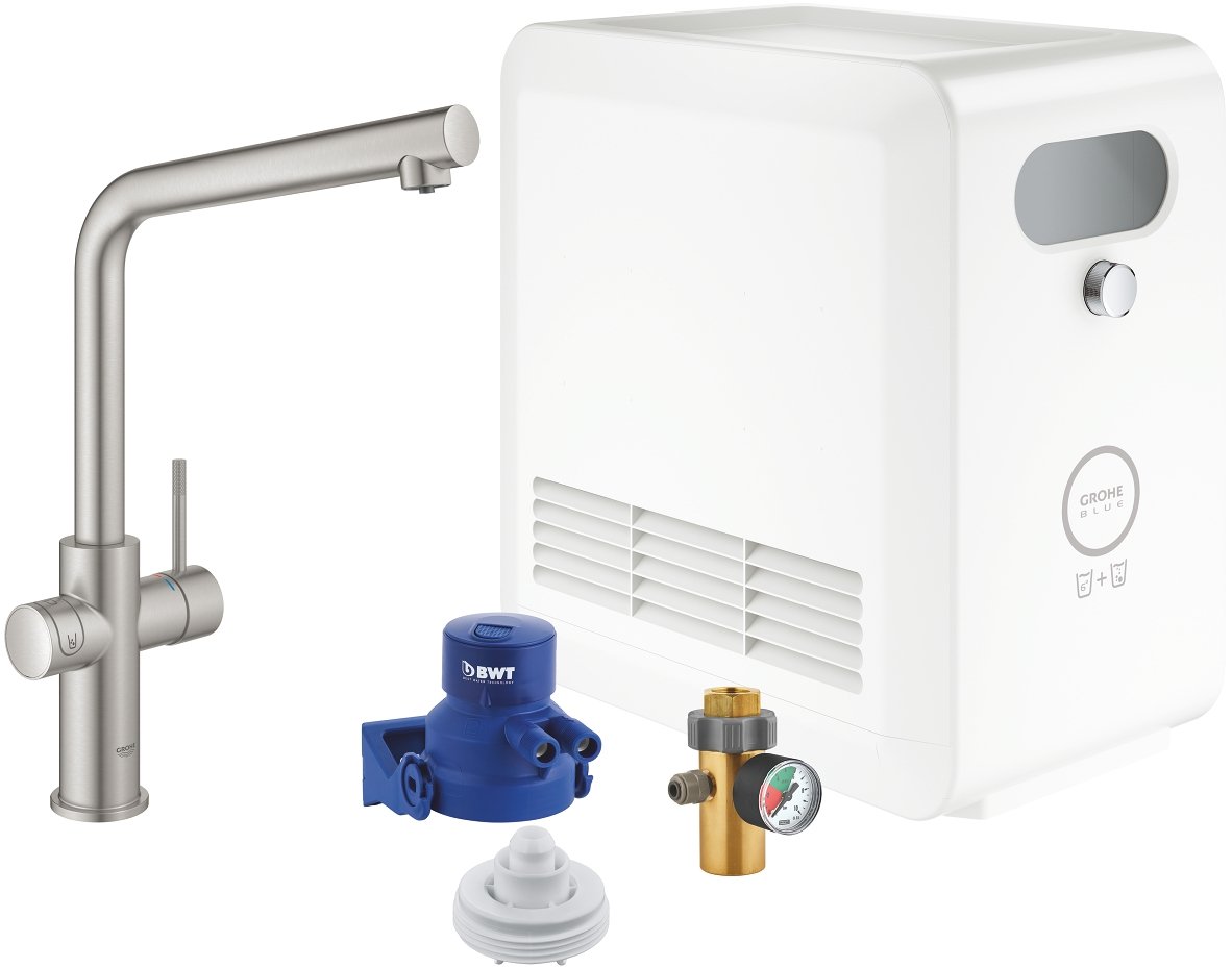 Grohe Blue štartovacia súprava s kuchynskou batériou stojánková SuperSteel 31347DC3