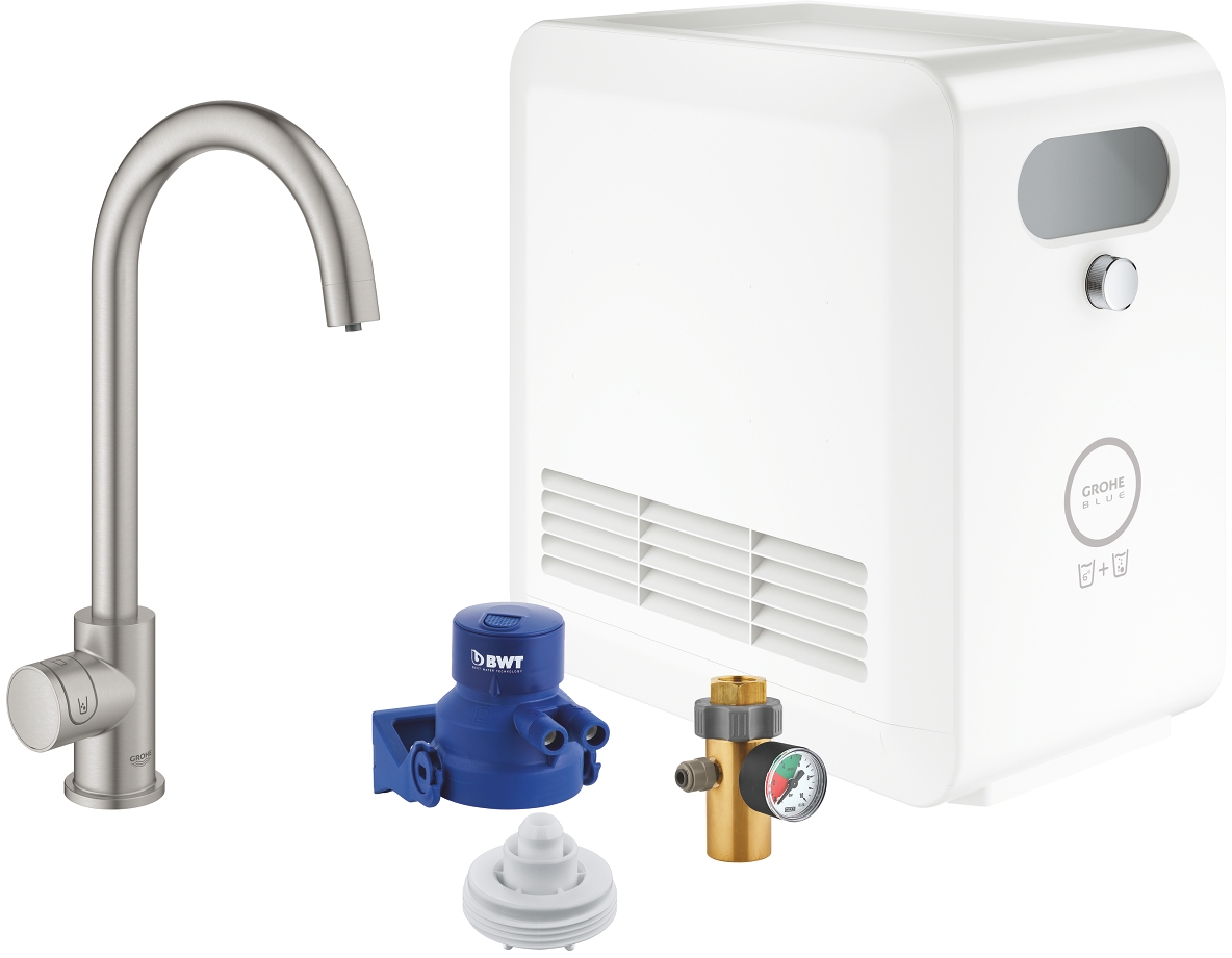 Grohe Blue štartovacia súprava s kuchynskou batériou stojánková SuperSteel 31302DC2