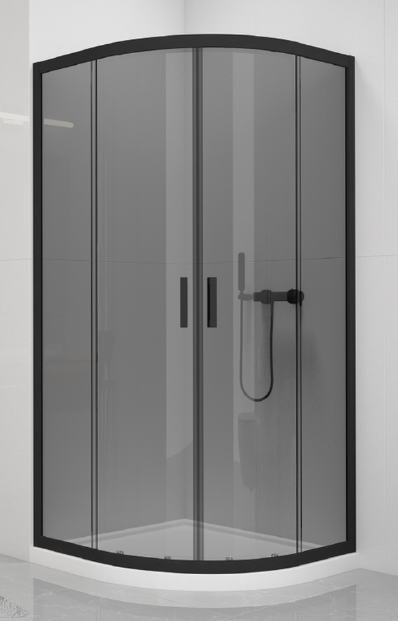 New Trendy New Varia Black sprchovací kút 80x80 cm polkruhová čierna matné/priehľadné sklo K-0565