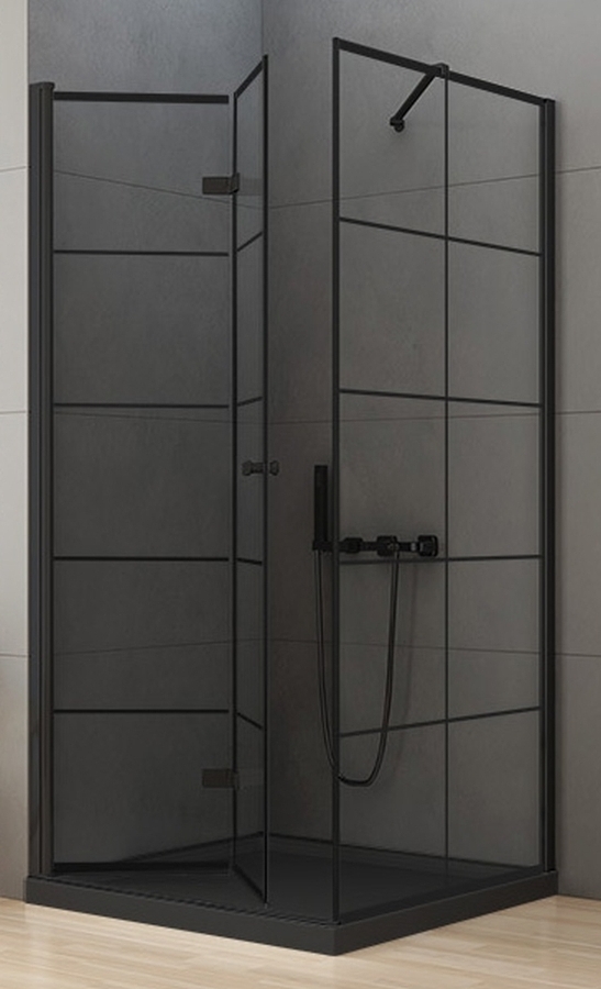 New Trendy New Soleo Black sprchovací kút 90x90 cm obdĺžniková čierna matné/vzorované sklo D-0289A/D-0120B