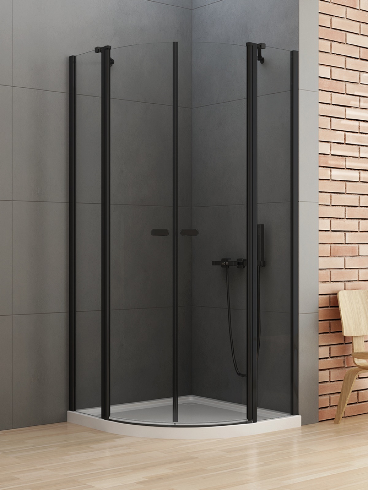 New Trendy New Soleo Black sprchovací kút 90x90 cm polkruhová čierna matné/priehľadné sklo K-0539