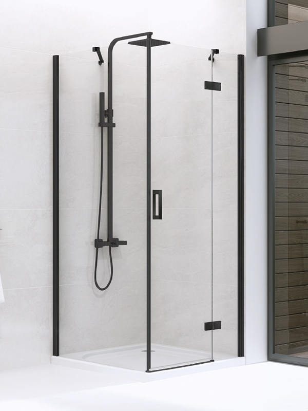 New Trendy New Renoma Black sprchovací kút 90x80 cm štvorcová čierna matné/priehľadné sklo D-0202A/D-0111B