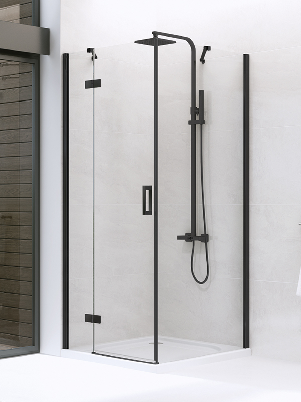 New Trendy New Renoma Black sprchovací kút 80x80 cm obdĺžniková čierna polomatné/priehľadné sklo D-0201A/D-0110B