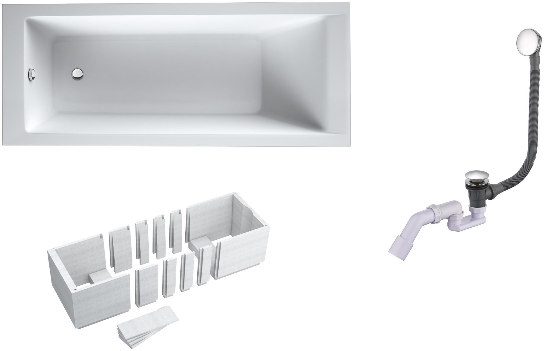 Súprava obdĺžniková vaňa Oltens Langfoss 10002000, obkladový panel k vani Schedpol Stabilsound 1.028-LED, 03002100