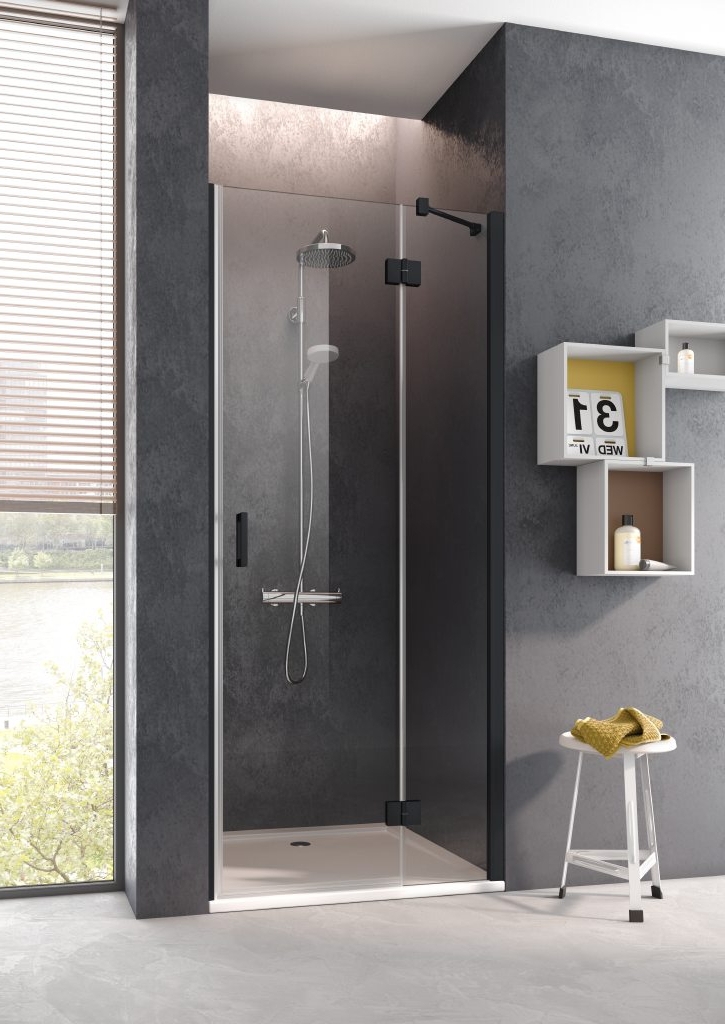 Kermi Osia sprchové dvere 90 cm výklopné čierna matná/priehľadné sklo OSSFR090203PK
