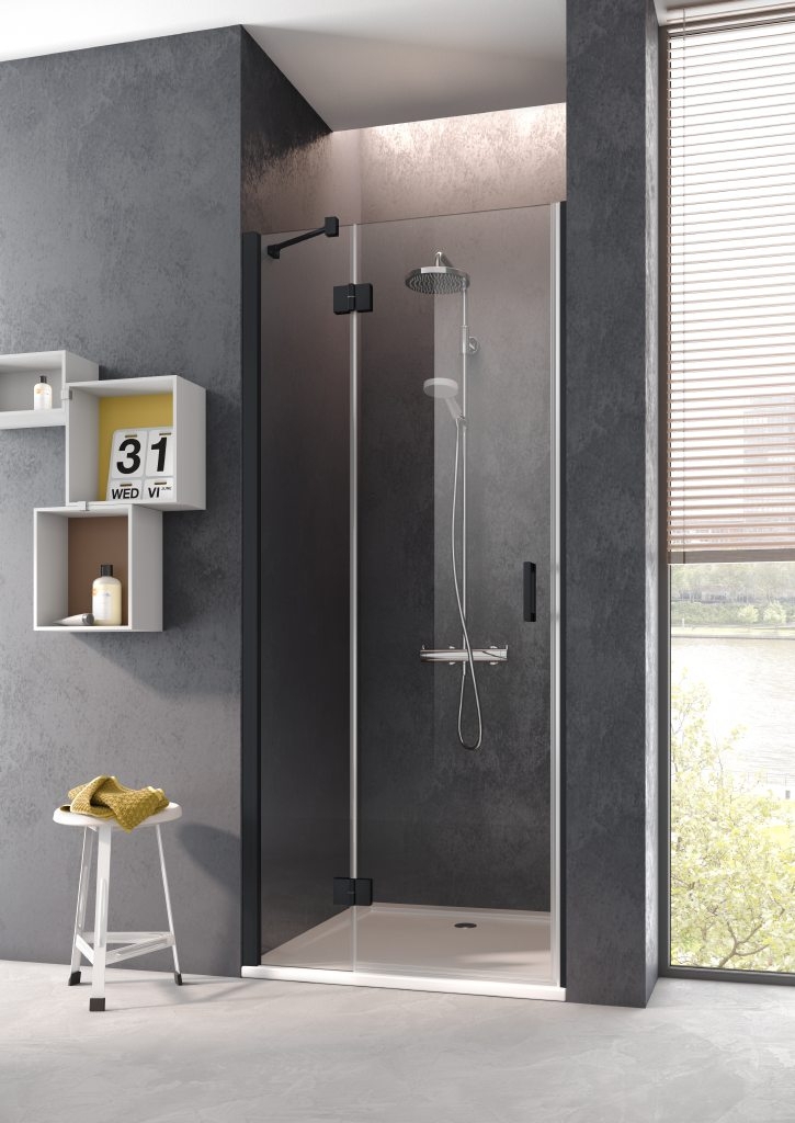 Kermi Osia sprchové dvere 90 cm výklopné čierna matná/priehľadné sklo OSSFL090203PK