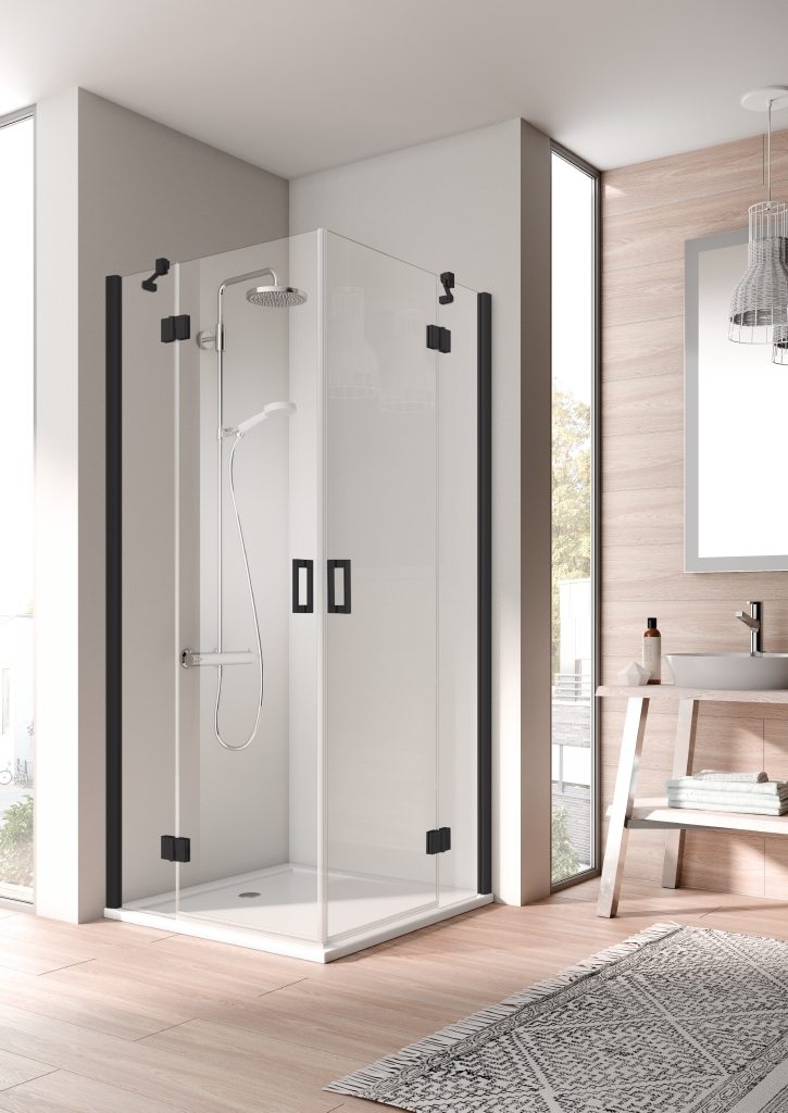 Kermi Osia sprchové dvere 75 cm výklopné čierna matná/priehľadné sklo OSESR075203PK
