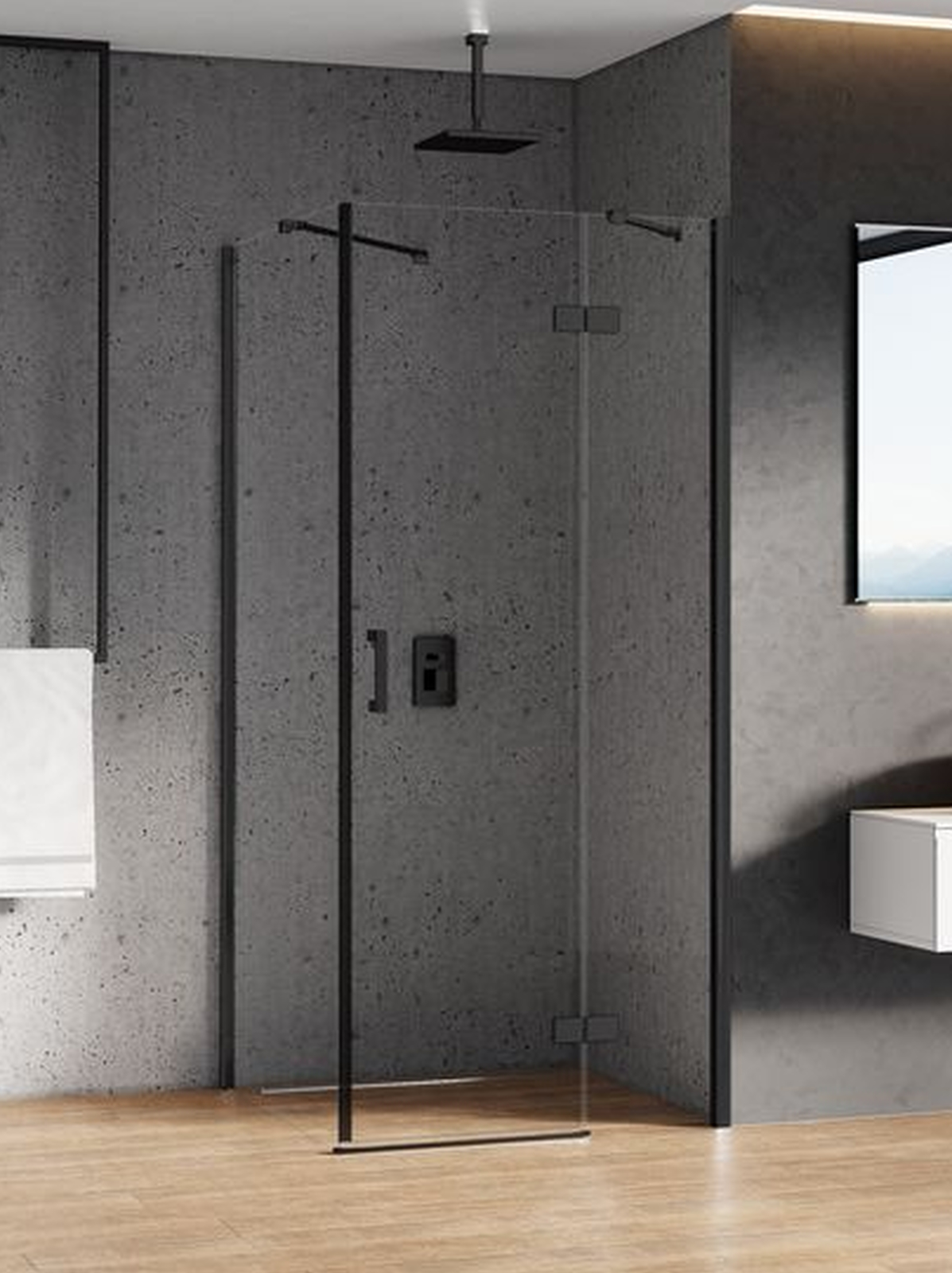 New Trendy New Renoma Black sprchovací kút 100x80 cm štvorcová čierna matné/priehľadné sklo D-0202A/D-0112B