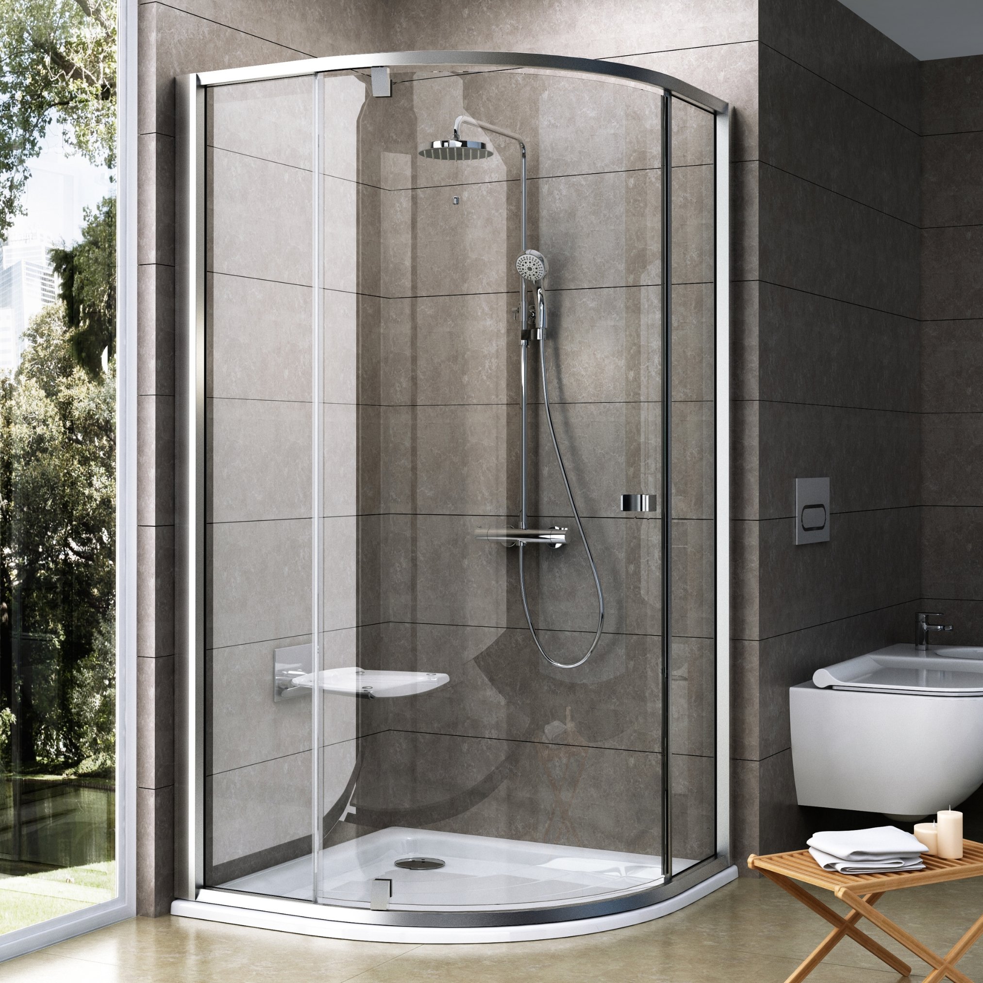 Ravak Pivot sprchovací kút 90x90 cm polkruhová saténová matné/priehľadné sklo 37677U00Z1