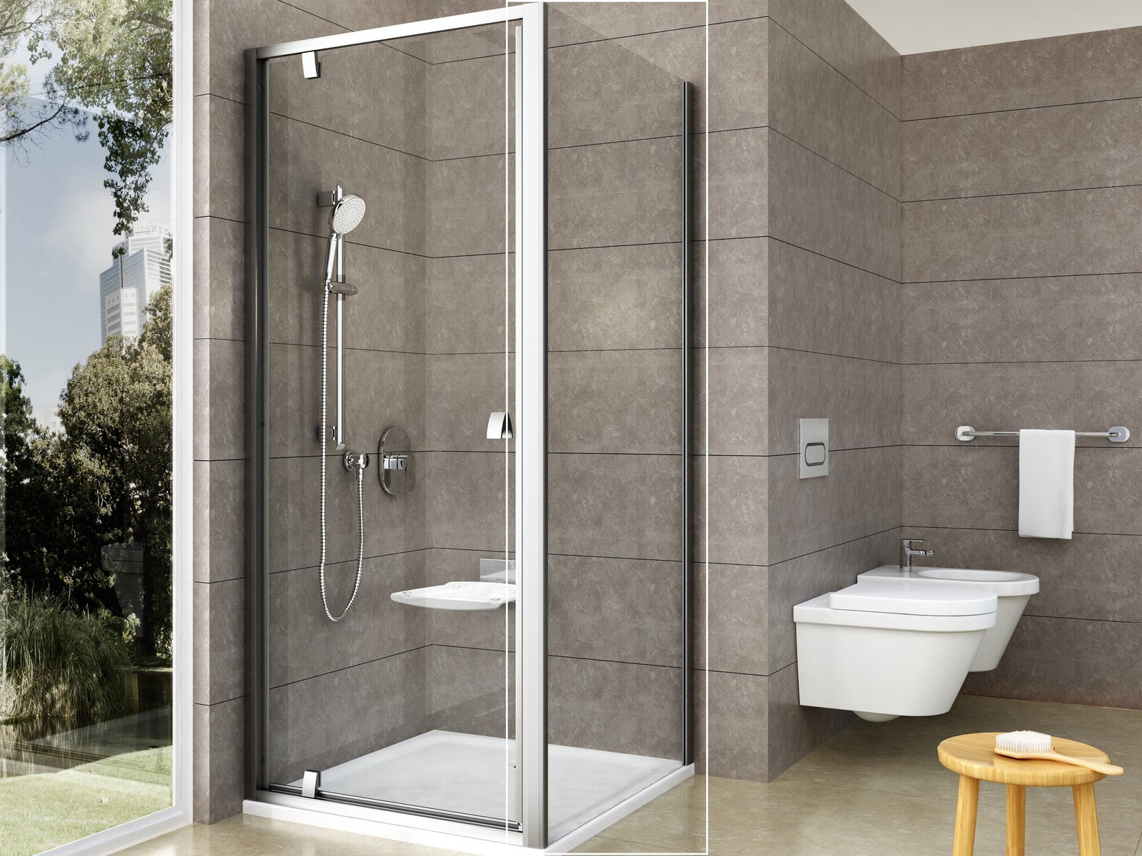 Ravak Pivot stena sprchovacieho kúta 80 cm saténová matný/sklo priehľadné 90G40U00Z1