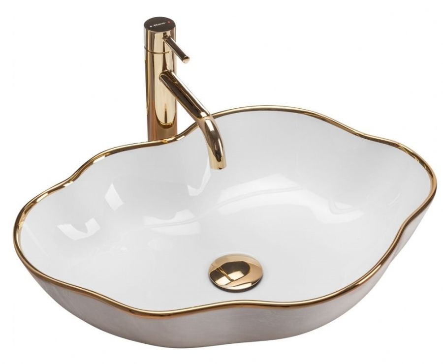 Rea Pearl umývadlo 51.5x37.5 cm pultové umývadlo biela-zlatá REAU0696