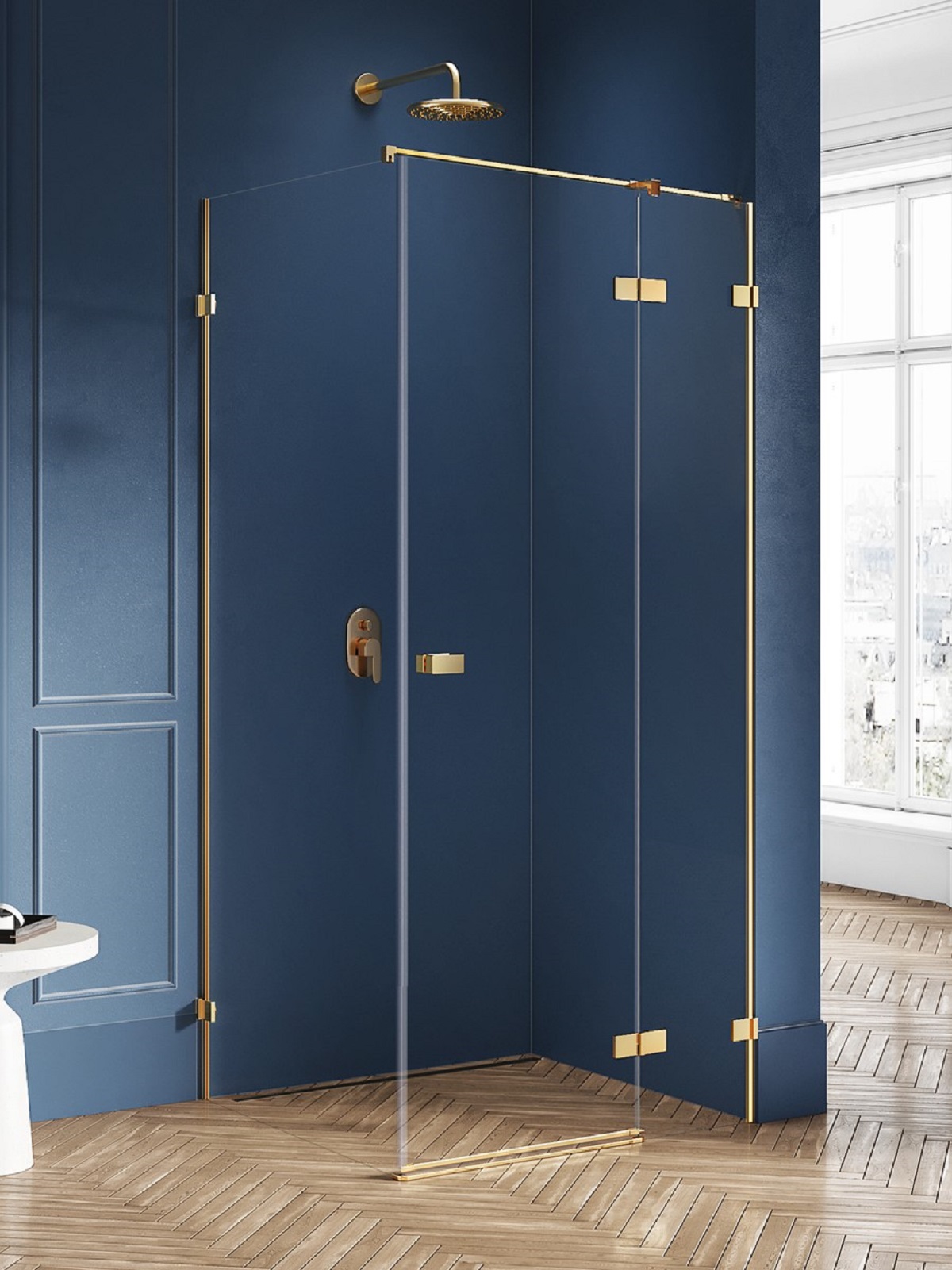 New Trendy Avexa Gold Brushed sprchovací kút 110x90 cm štvorcová zlatá brúsené/priehľadné sklo EXK-1749