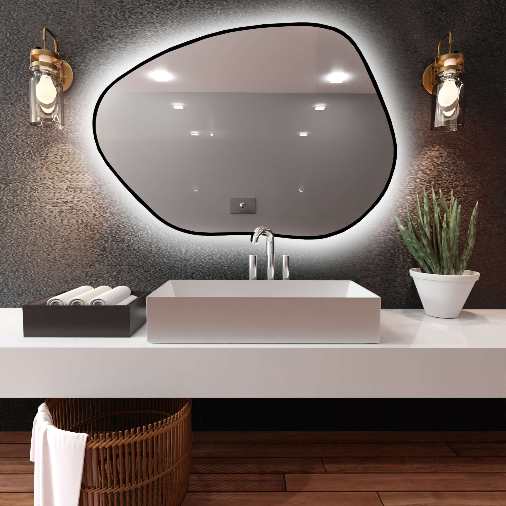Smartwoods Tiny Borderbright zrkadlo 100x72 cm s osvetlením čierna 5904107901244