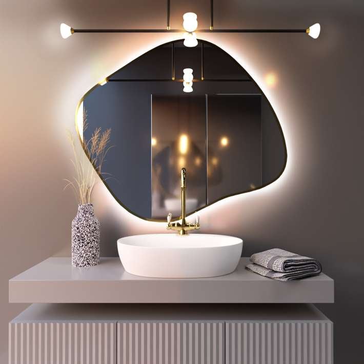 Baltica Design Tiny Borderbright Stain III zrkadlo 50x36 cm s osvetlením zlatá 5904107902142