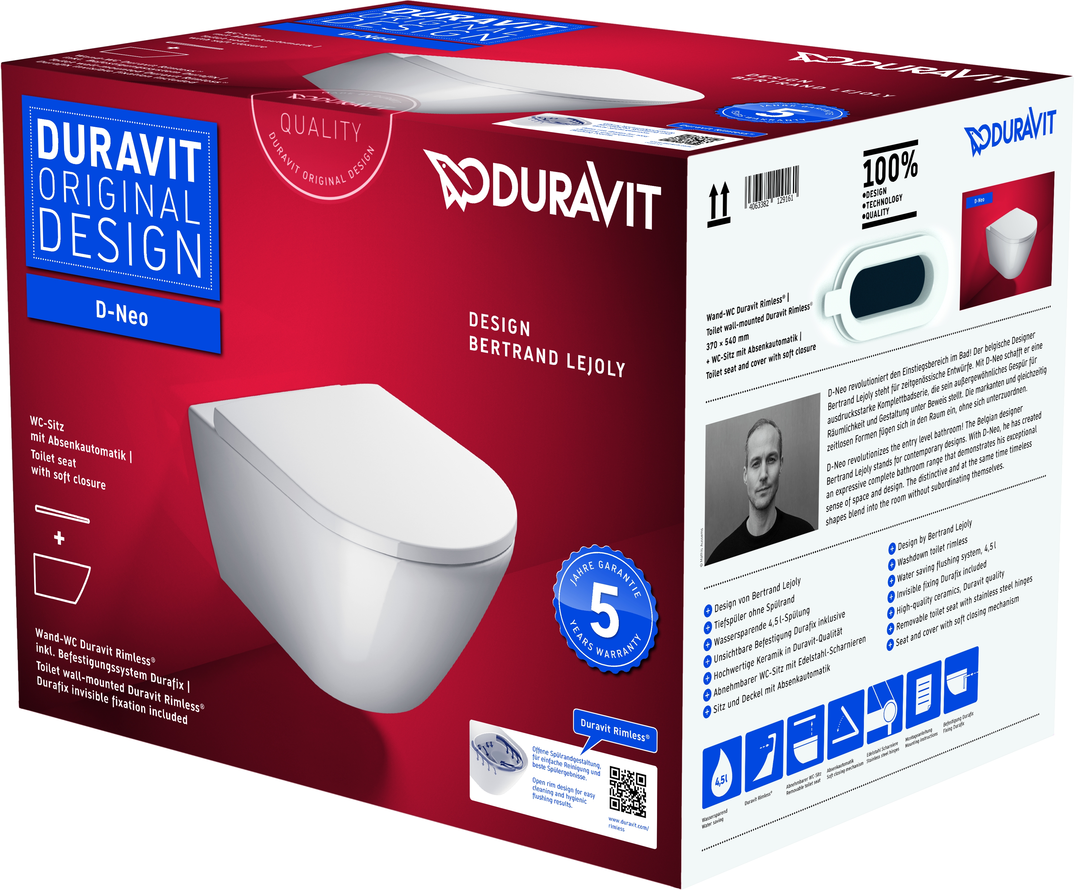 Duravit D-Neo súprava misa + pomaly padajúca doska závesné bez splachovacieho kruhu biela 45770900A1