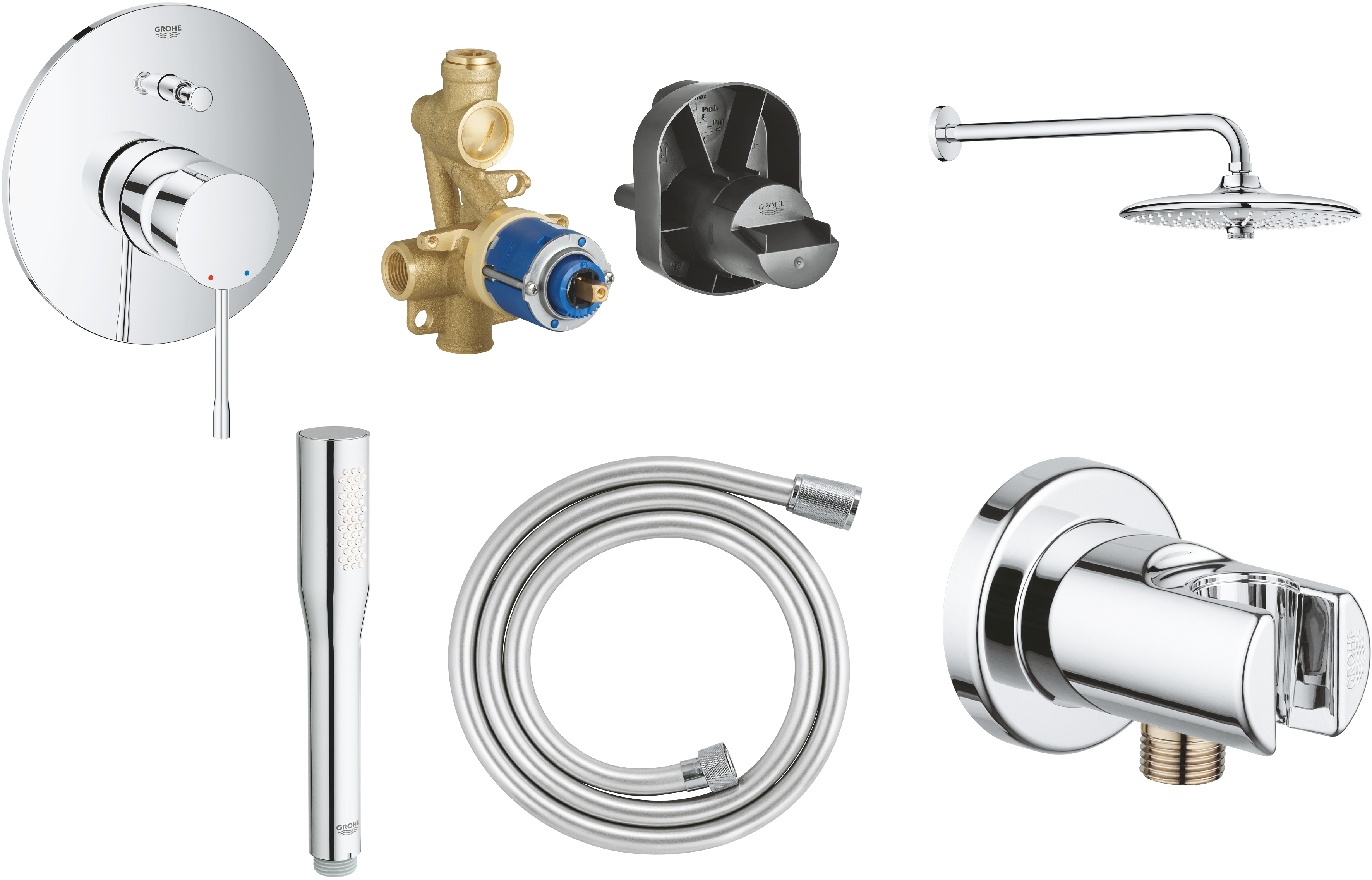 Set horná/hlavová sprcha Grohe Euphoria 26459000, podomietková vaňová-sprchová batéria Grohe Essence 19285001, 33961000, 27400000, 28628000, 28364000