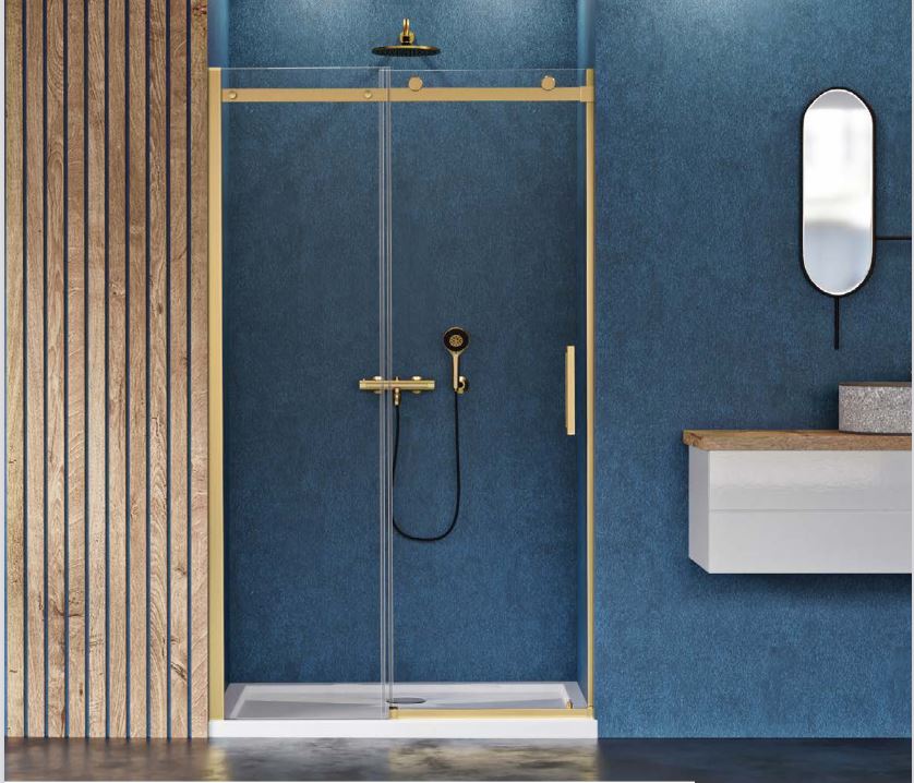 New Trendy Sling Satin Gold sprchové dvere 100 cm posuvné zlatá polmatná/priehľadné sklo D-0388A