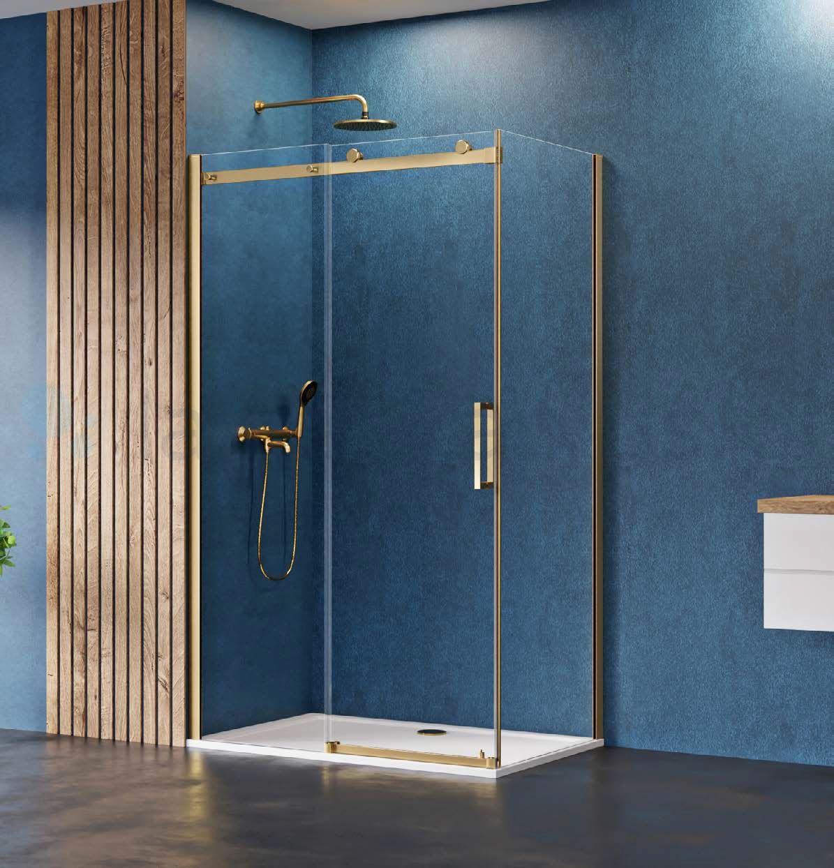 New Trendy Sling Satin Gold sprchovací kút 100x90 cm štvorcová zlatá polomatné/priehľadné sklo D-0388A/D-0194B