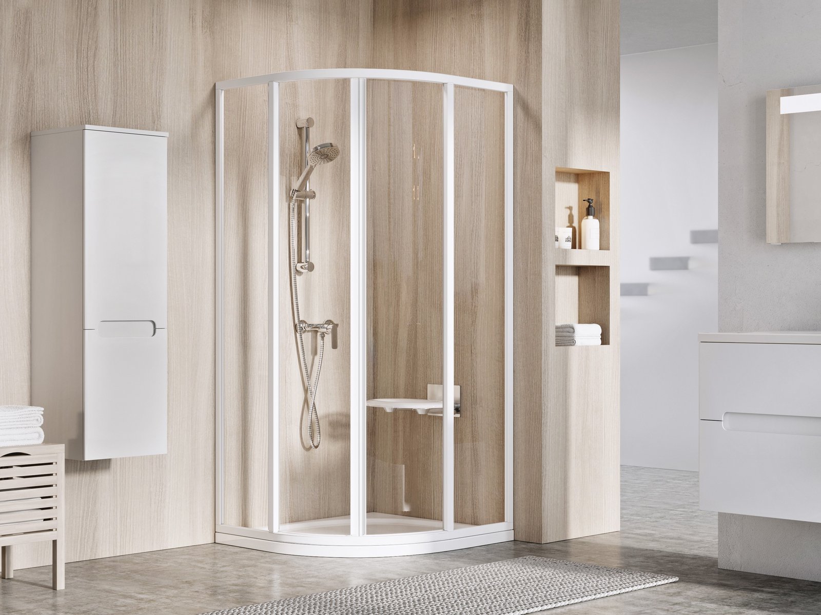 Ravak Supernova sprchovací kút 80x80 cm polkruhová biela lesklé/priehľadné sklo 3114O102Z1