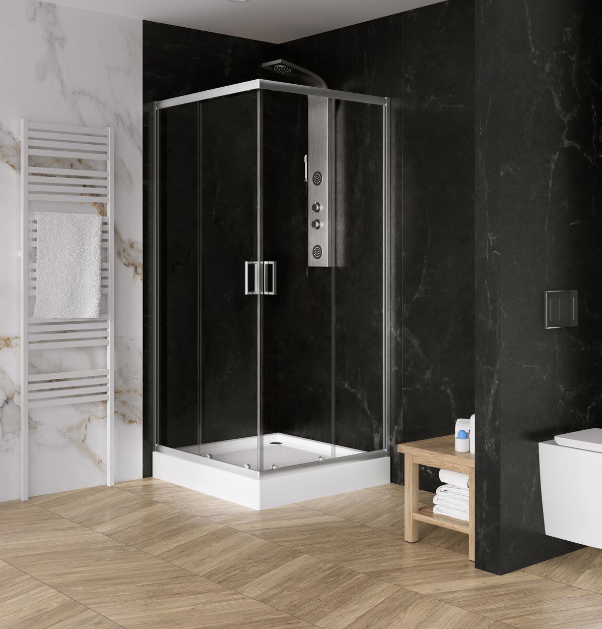 New Trendy Suvia sprchovací kút 90x90 cm obdĺžniková chromová lesklé/priehľadné sklo K-0792