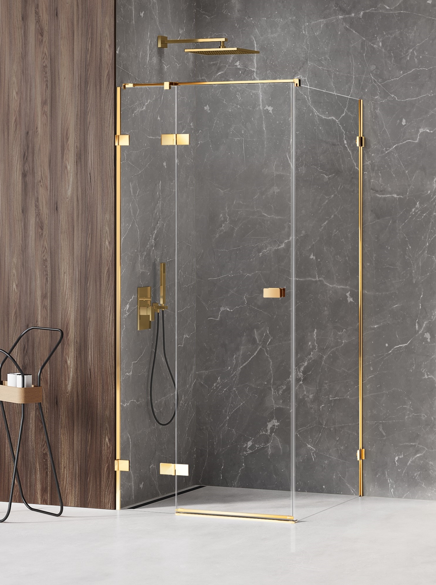 New Trendy Avexa Gold Shine sprchovací kút 80x80 cm obdĺžniková zlatá lesklé/priehľadné sklo EXK-1646