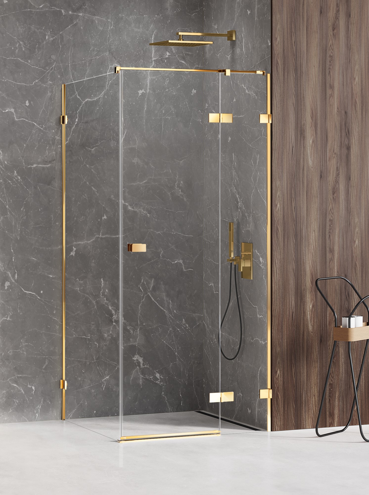 New Trendy Avexa Gold Shine sprchovací kút 80x80 cm obdĺžniková zlatá lesklé/priehľadné sklo EXK-1647