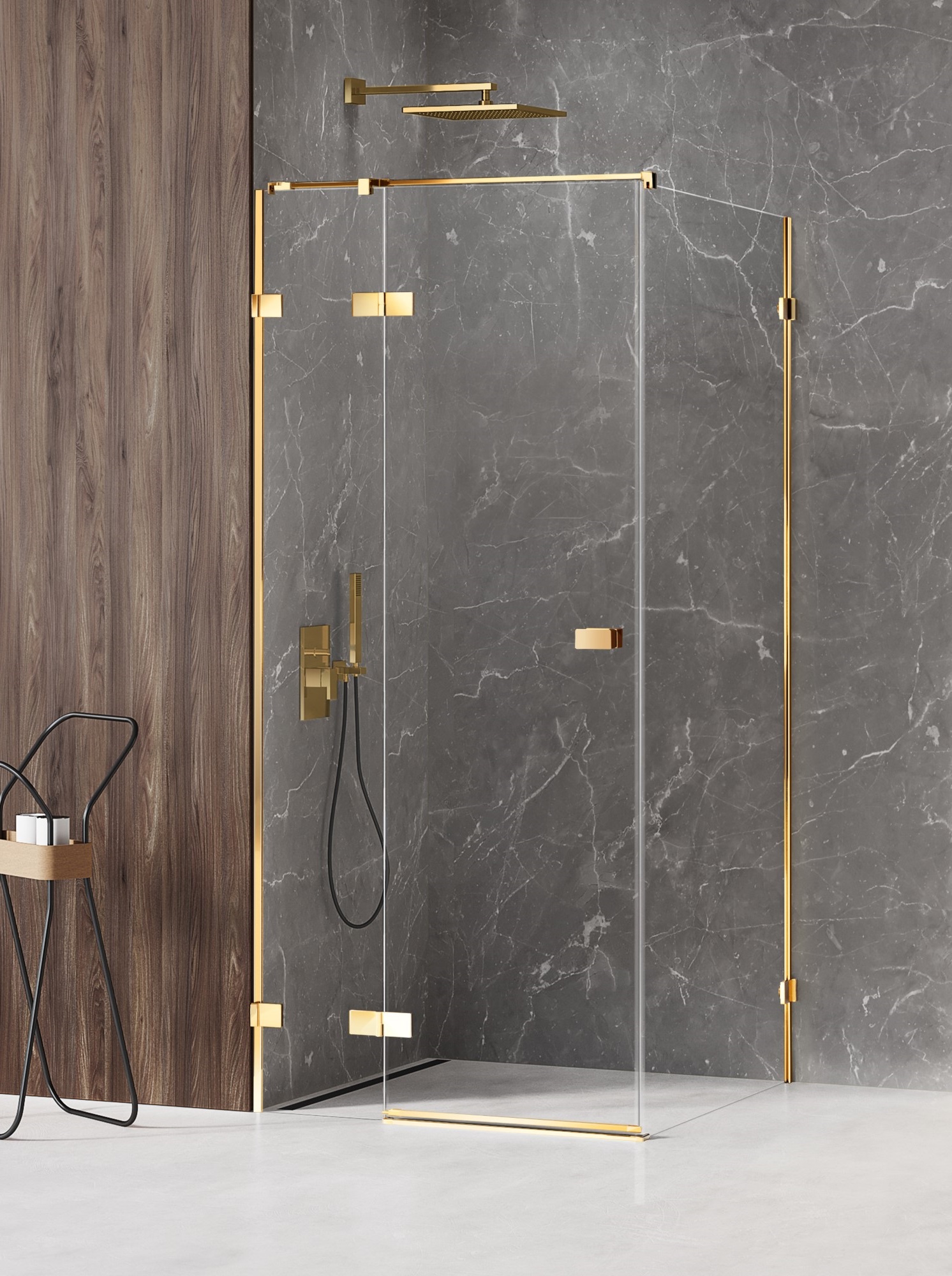 New Trendy Avexa Gold Shine sprchovací kút 120x80 cm štvorcová zlatá lesklé/priehľadné sklo EXK-1654