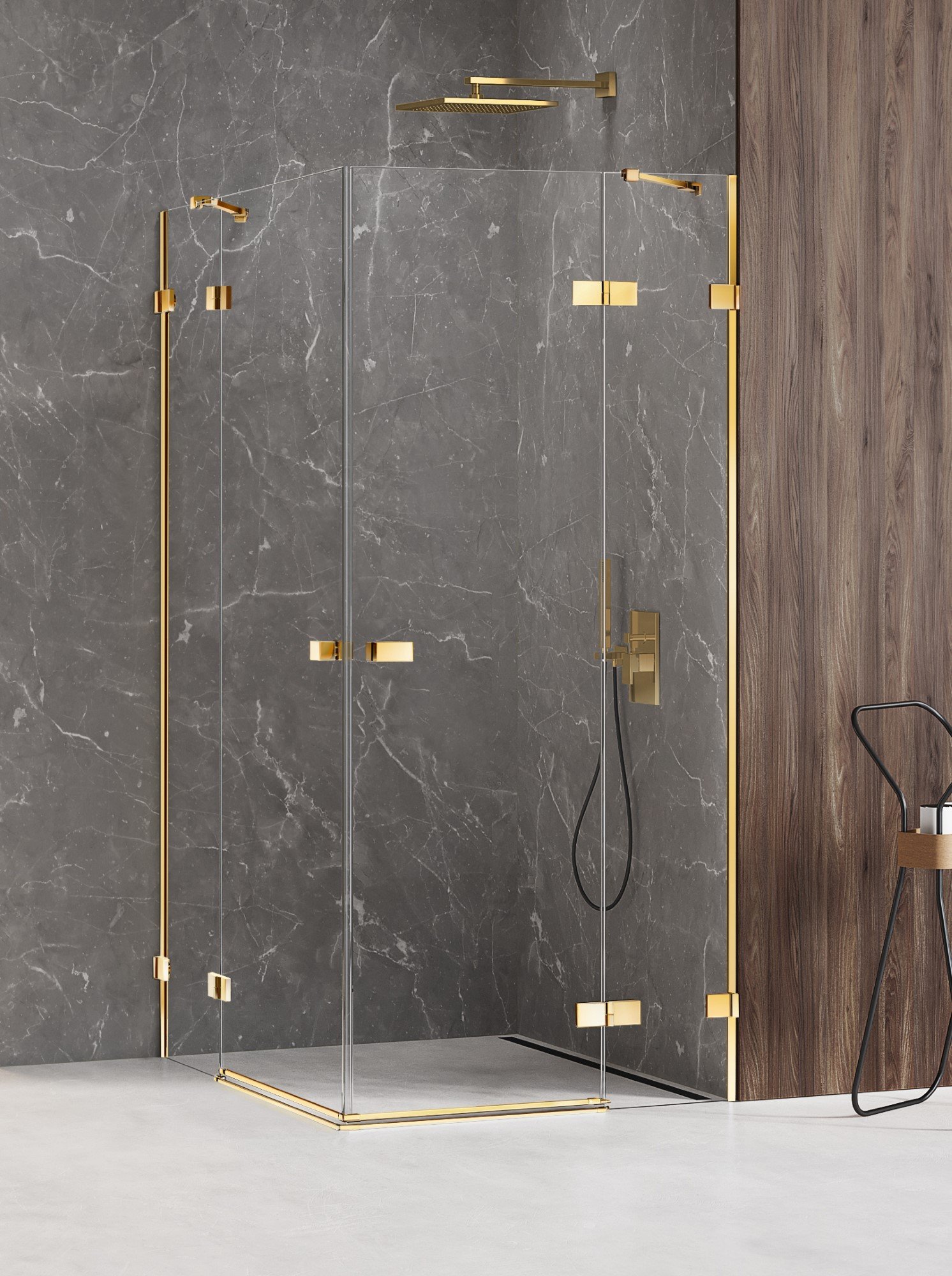 New Trendy Avexa Gold Shine sprchovací kút 80x80 cm obdĺžniková zlatá lesklé/priehľadné sklo EXK-1692