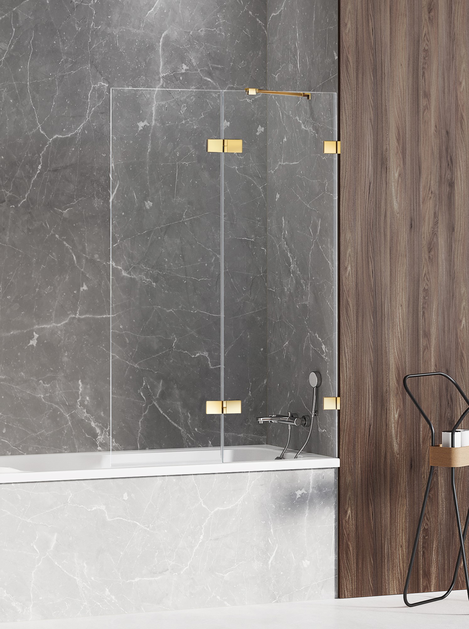 New Trendy Avexa Gold Shine vaňová zástena 110 cm dvojdielny zlatá lesklé/číre sklo EXK-2184