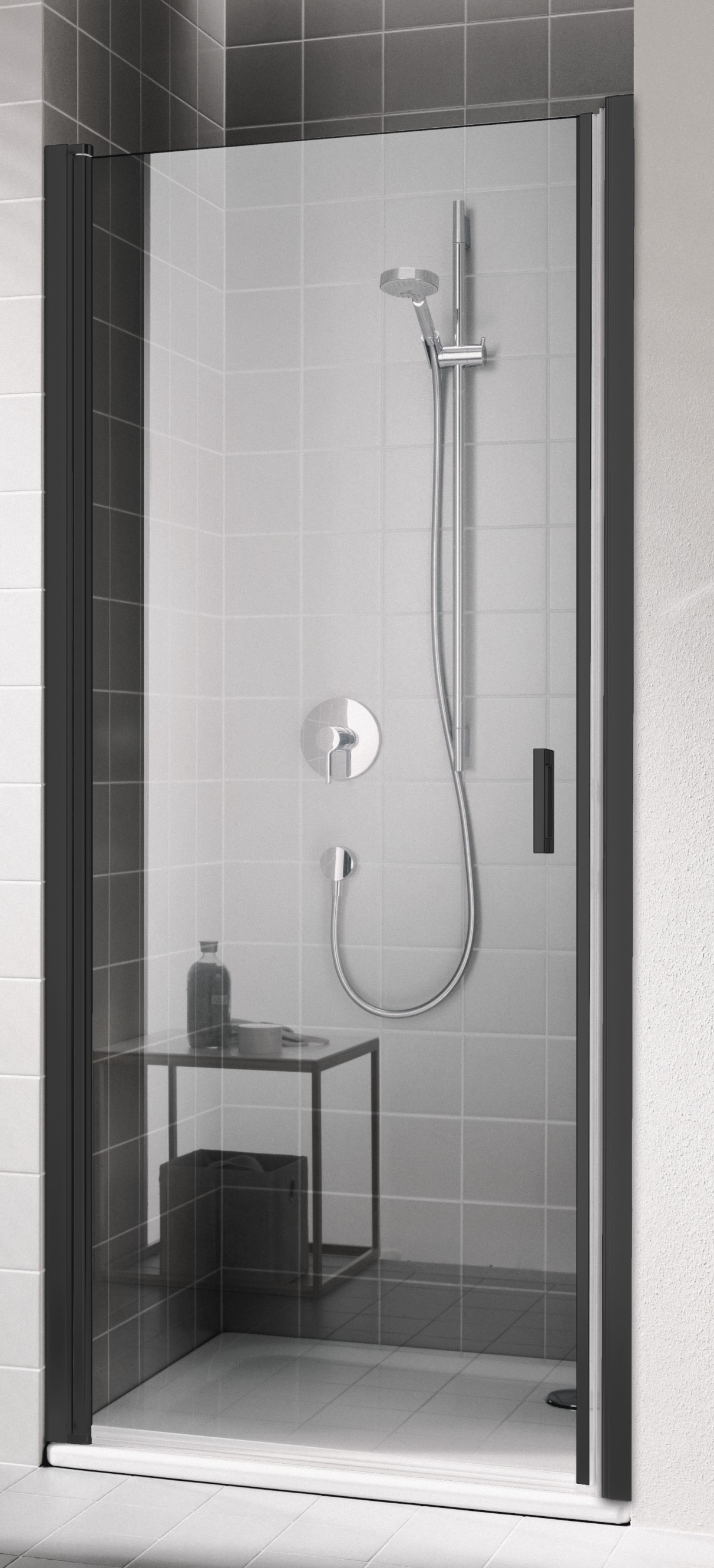 Kermi Cada XS sprchové dvere 85 cm výklopné čierna matná/priehľadné sklo CK1WL085203PK