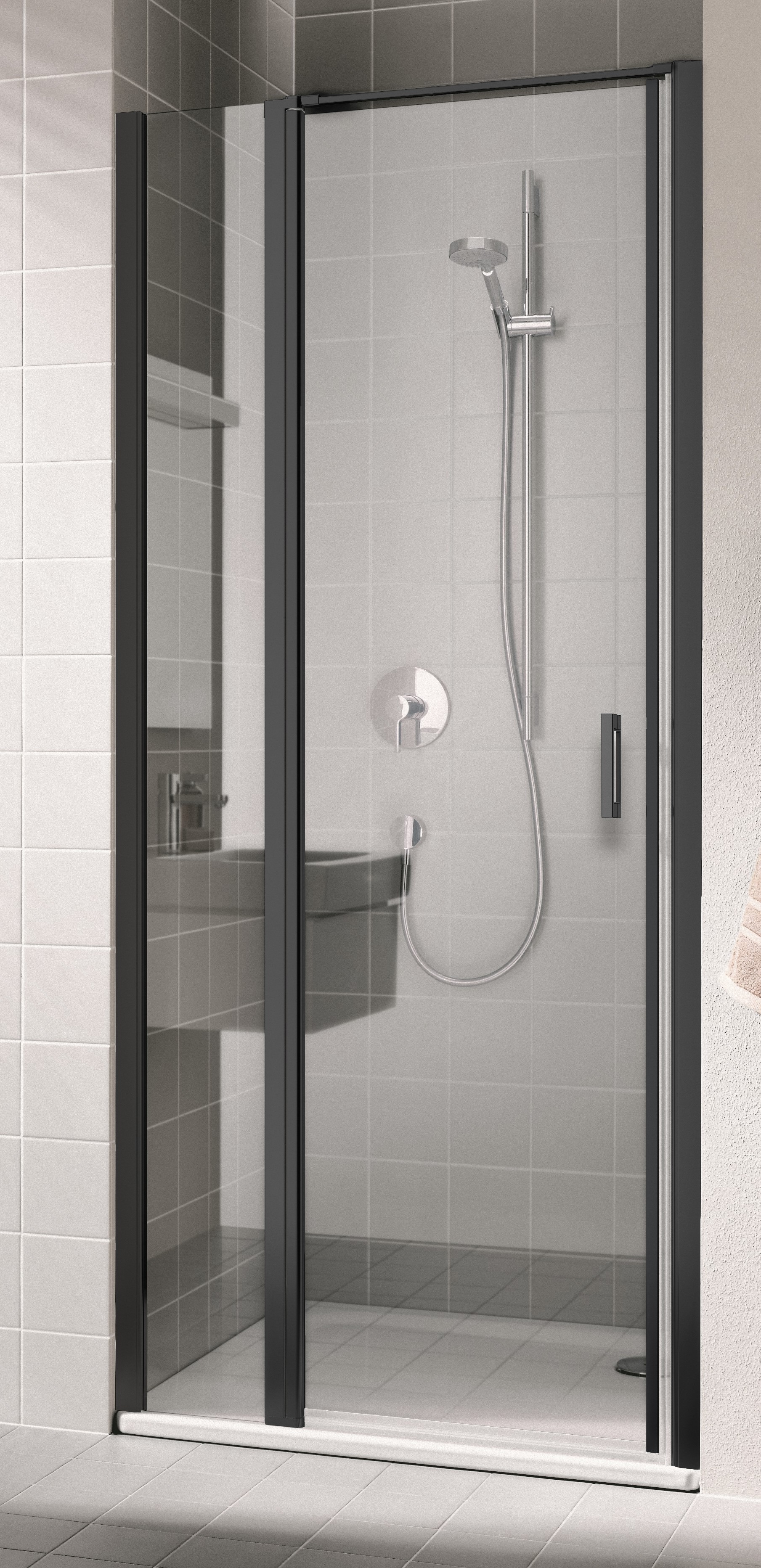 Kermi Cada XS sprchové dvere 100 cm výklopné čierna matná/priehľadné sklo CK1GL100203PK