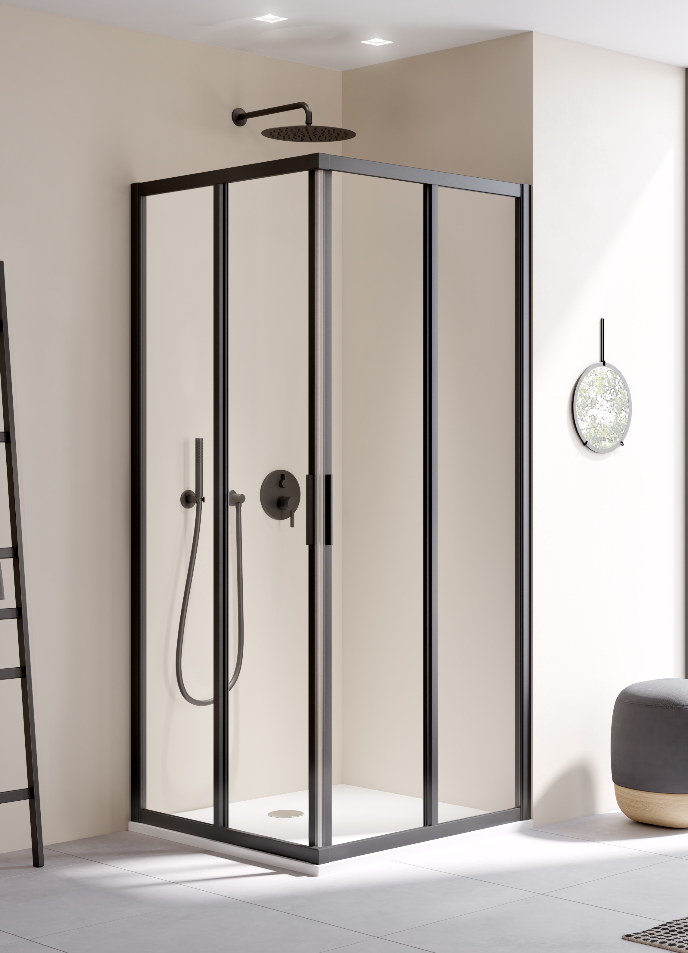 Kermi Cada XS sprchovací kút časť ľavá 75x75 cm obdĺžniková čierna matné/priehľadné sklo CKE2L075203PK