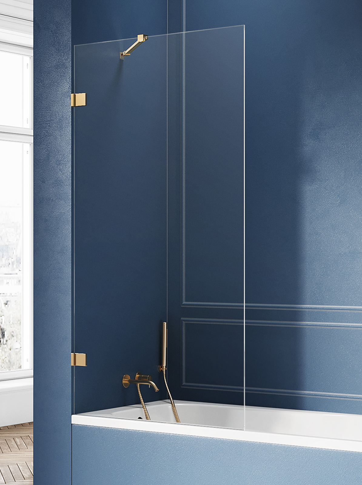 New Trendy Avexa Gold vaňová zástena 70 cm jednodielny zlatá brúsené/číre sklo EXK-2006