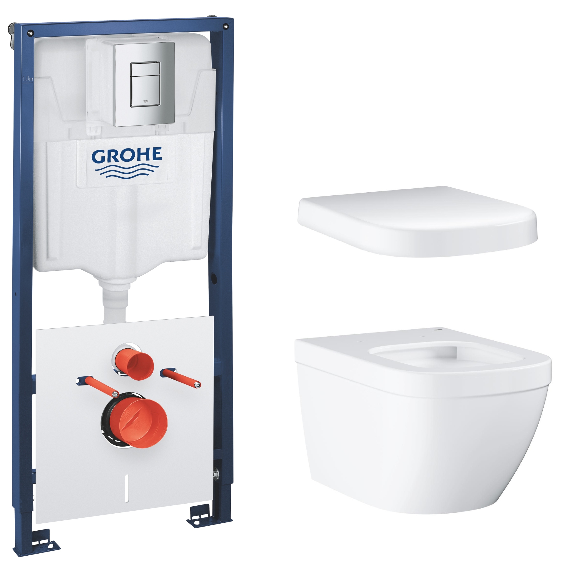Set WC misa Grohe Euro Ceramic 3920600H, podomietkový montážny rám s tlačidlom a tesnením Grohe Solido 39930000, 39331001