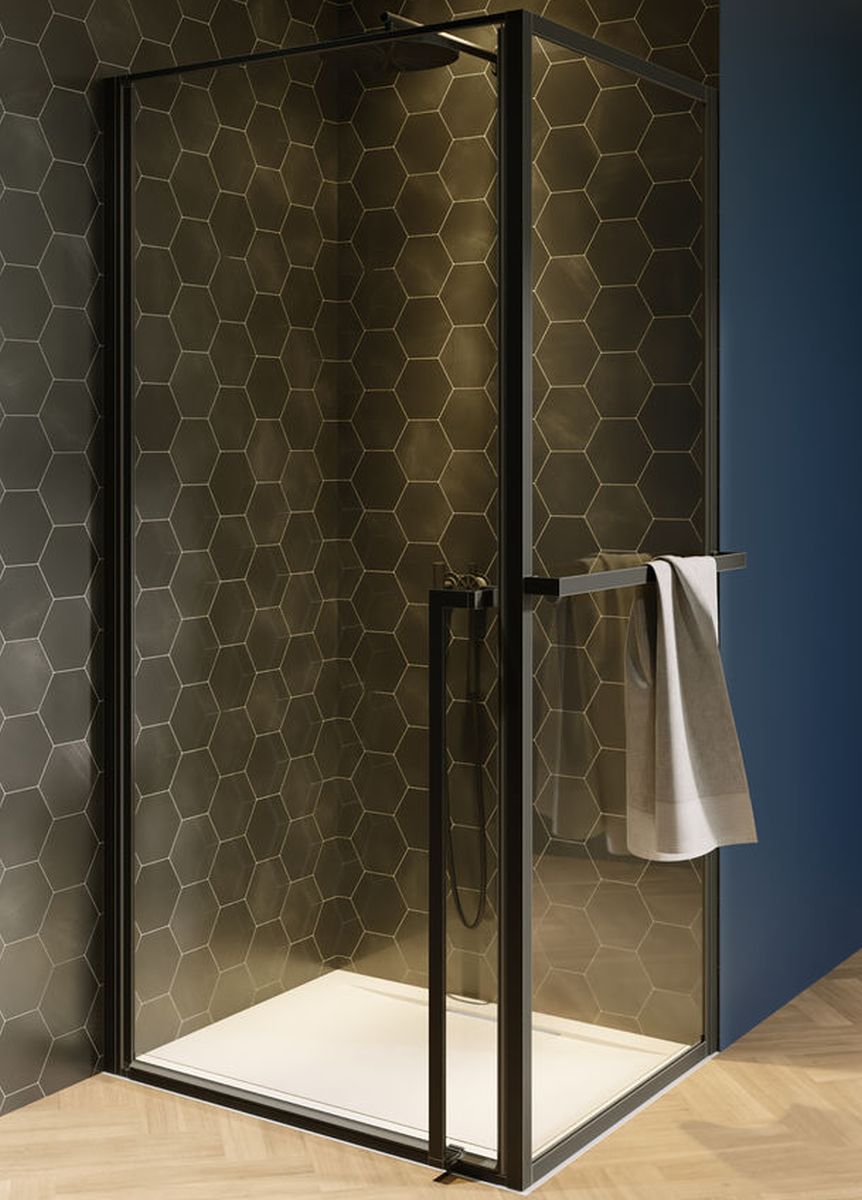 Riho Lucid sprchovací kút 90x80 cm štvorcová čierna matné/priehľadné sklo G005008121