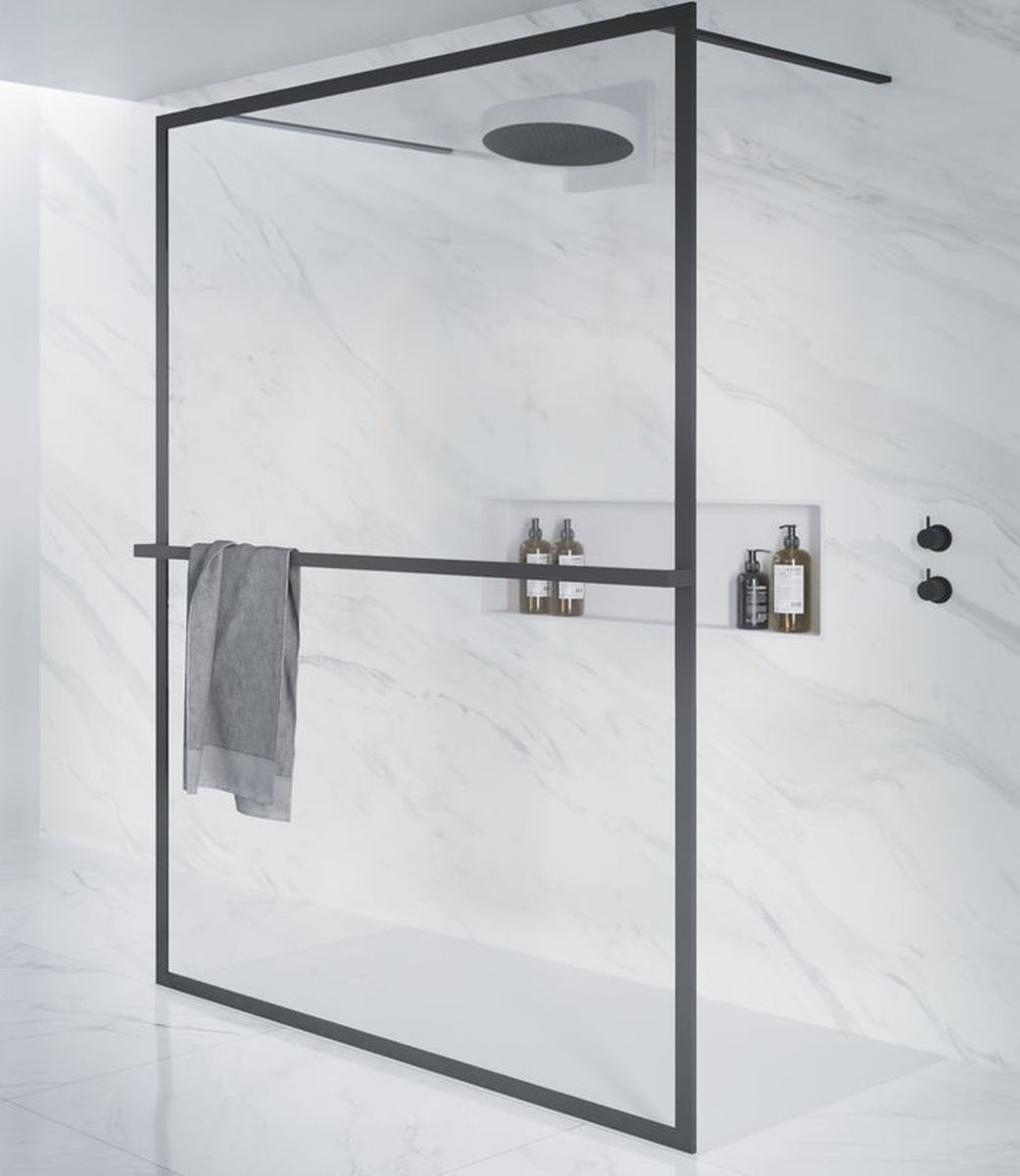 Riho Lucid stena sprchovacieho kúta 90 cm čierna matný/sklo priehľadné G005029121