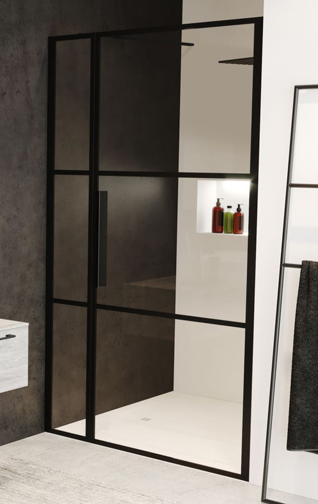 Riho Grid sprchové dvere 110 cm výklopné čierna matná/vzorované sklo G004004121