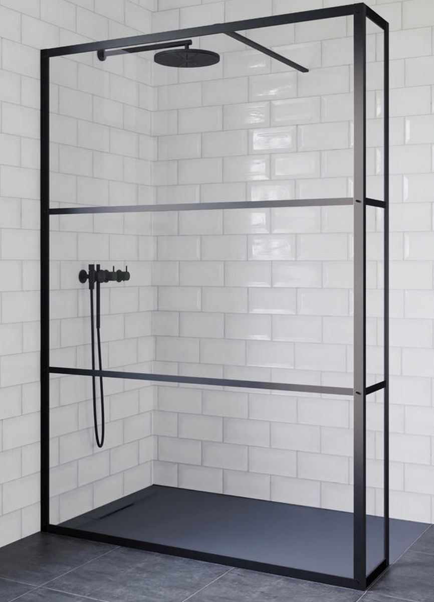 Riho Grid sprchovací kút 90x30 cm čierna matné/vzorované sklo G004037121