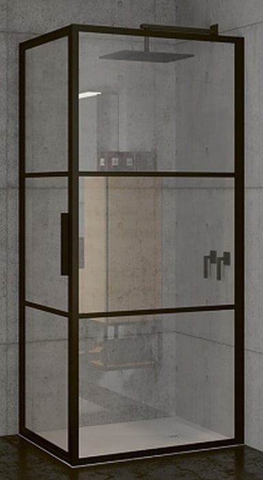 Riho Grid sprchovací kút 90x80 cm štvorcová čierna matné/vzorované sklo G004008121